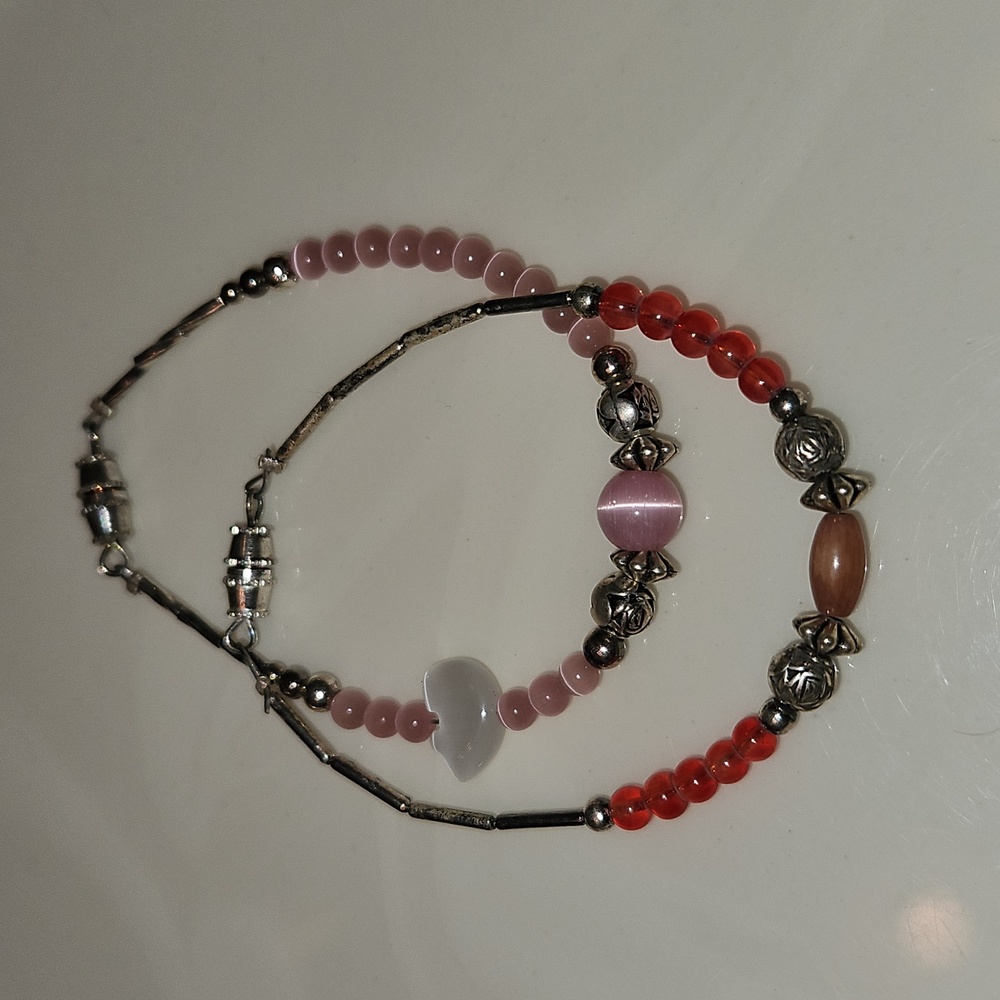 Beaded Bracelets (Red & Silver Beads) & (Pink w Silver & Polar Bear Bead(s))